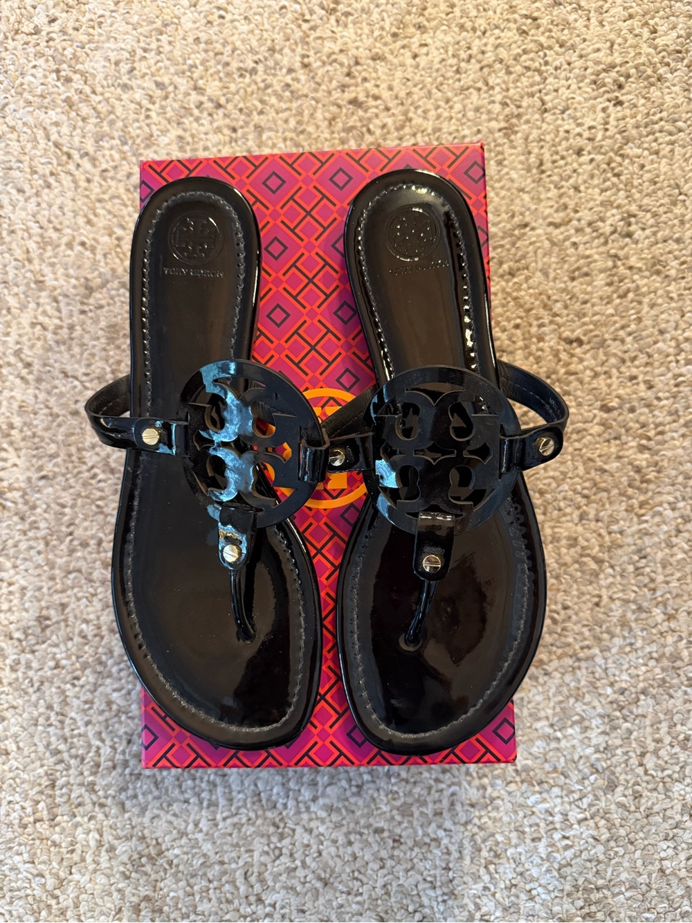 Tory Burch Miller Sandals Patent Leather Black